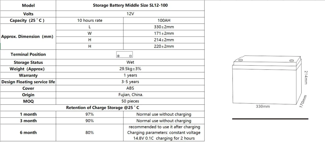 Tcs SL12-100 12V 100ah Lead Acid Battery for Electric Wheelchair